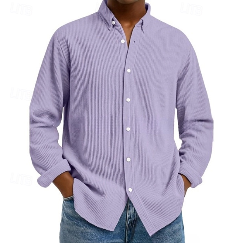 Herren Hemd Cordhemd Knopfhemd Schwarz Weiß Hellgrün Rote Marineblau Langarm Umlegekragen Büro / Karriere Straße Bekleidung Mode Lässig 2025 - $23.99 –P1