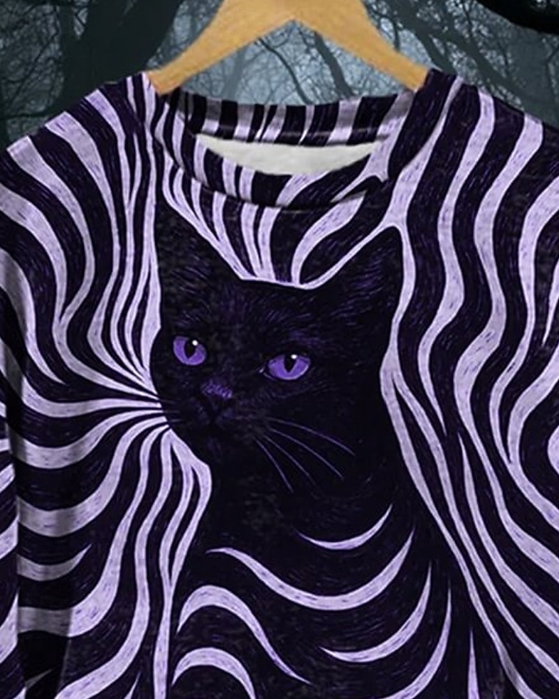 Women's Pullover Sweatshirts Print Cat Fashion Streetwear Classic Long Sleeve Round Neck Regular Tops Casual Dailywear White Purple Spring Fall 2026 - $27.99 –P3