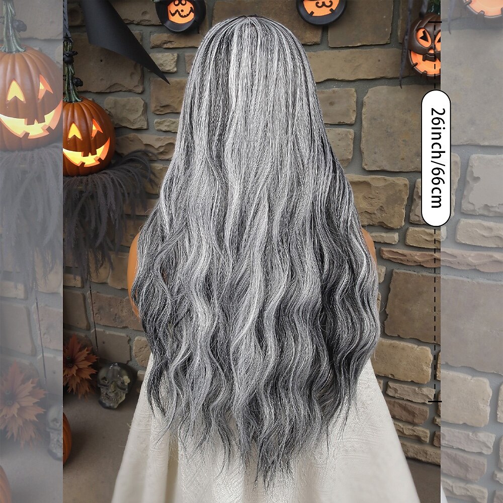 Synthetic Lace Wig Curly Style 26 inch Mixed Color Middle Part U Part Wig Women's Wig Black & White 2025 - $40.99 –P6