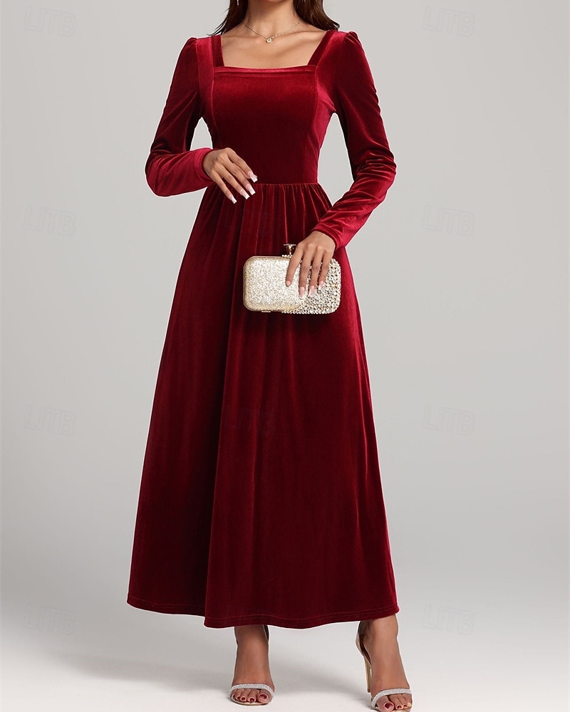 Női Midi ruha Karácsonyi ruha Bársony ruha Koktélruha Elegáns Divat Modern Napi Szabadtéri Estély Normál Sima Hosszú ujj Szögletes Fekete Rubin Bíbor Lóhere Tavasz Ősz 2026 - $35.99 –P2