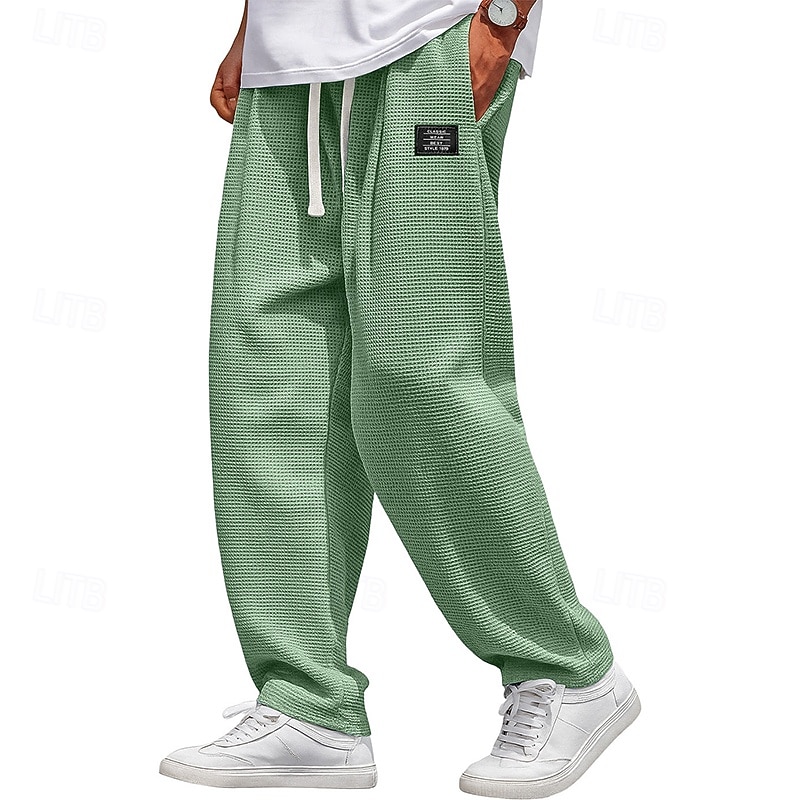 Pánské Vaflová Tepláky Kalhoty Volné kalhoty Tepláky s rovnými nohama Šňůrky Elastický pas Pevná barva Pohodlné Plná délka Denní Venkovní Streetwear Módní Klasický styl Černá Bílá Neelastické 2026 - $25.99 –P10