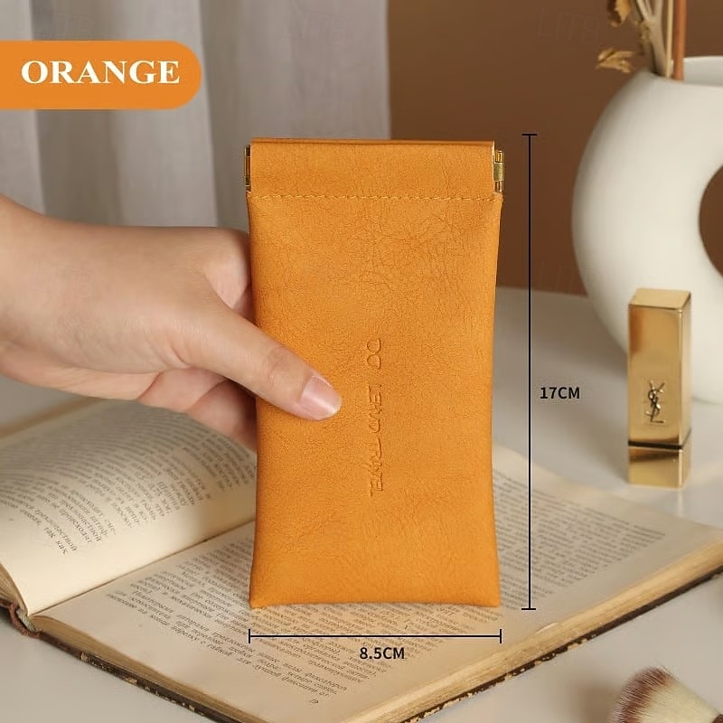 Snap Closure Leather Organizer Pouch Portable Sunglasses Case Simple Solid Color Eyewear Holder Automatic Closing Glasses Bag Unisex Leather Clutch Protective Storage Pouch For Men Women 2026 - $9.99 –P6