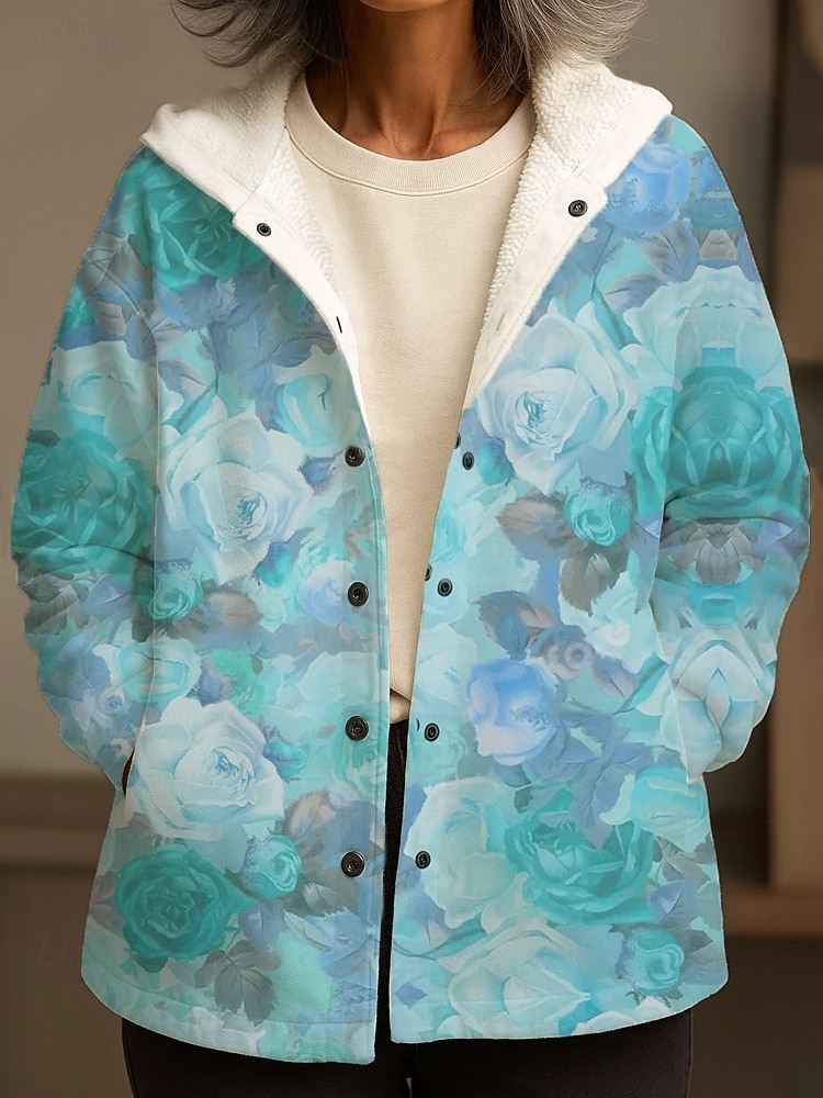 Dames Winterjas Winterjack Fleece Gevoerd Warm Sneldrogend Knopen Dagelijkse Moderne Casual Comfortabel Bloem Vakantie Athleisure Dagelijkse Capuchon Loose Fit Mouwloos Bovenkleding Lichtblauw Geel 2026 - $61.99 –P3