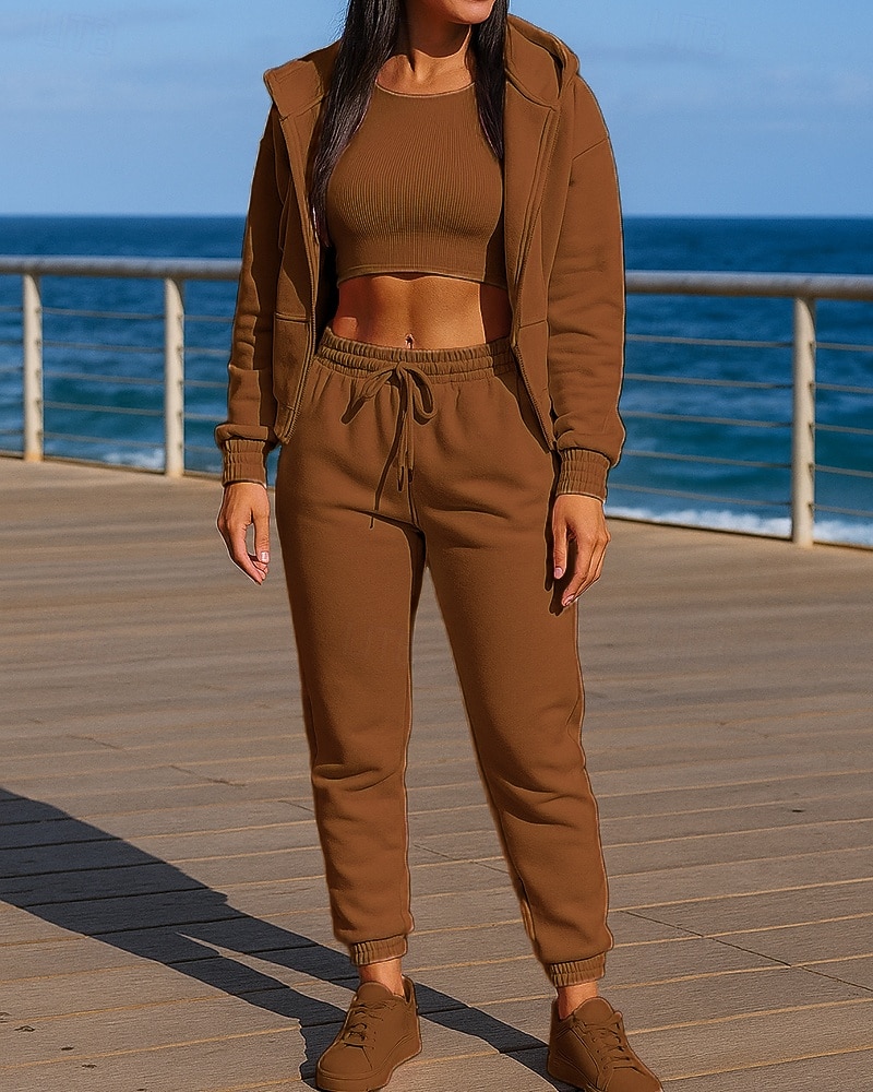 Damskie Dres 2-częściowy Bluza z kapturem Lounge Komplety dresowe Elastyczny pas Solidne kolory Zestawy odzież Jesień Czarny Różowy Na zewnątrz Podróże Sportowy Odprowadza wilgoć Długi rękaw Sport 2026 - $35.99 –P10