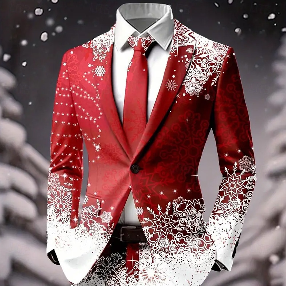 Pánské Blejzr Kabát Vánoce Dovolená Ležérní Běžné Denní Na běžné nošení Podzim zima 100% polyester Sněhová vločka 3D tisk Knoflíky Zahřívací Pohodlné Jednořadé Blejzr Červená 1 Červená 4 Červená 3 2025 - $64.99 –P3