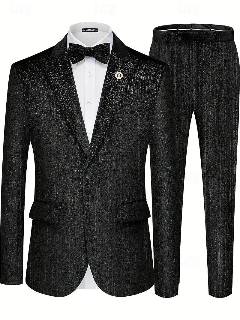 Pour des hommes Soirée Costumes de fête Revers en Pointe Noir Vert épinard Formel Couleur Unie Coupe Slim 2 pièces de 2025 ? $120.99 –P2