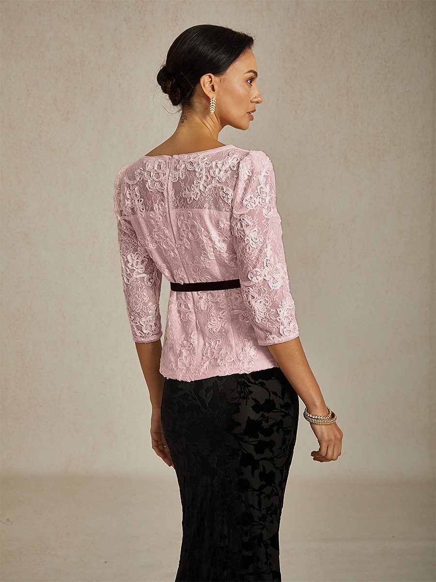 Femmes Hauts en dentelle Fleuri Graphique Élégant Col Bateau Hauts Réguliers Rose pâle Été Printemps Automne de 2025 ? $89.99 –P3