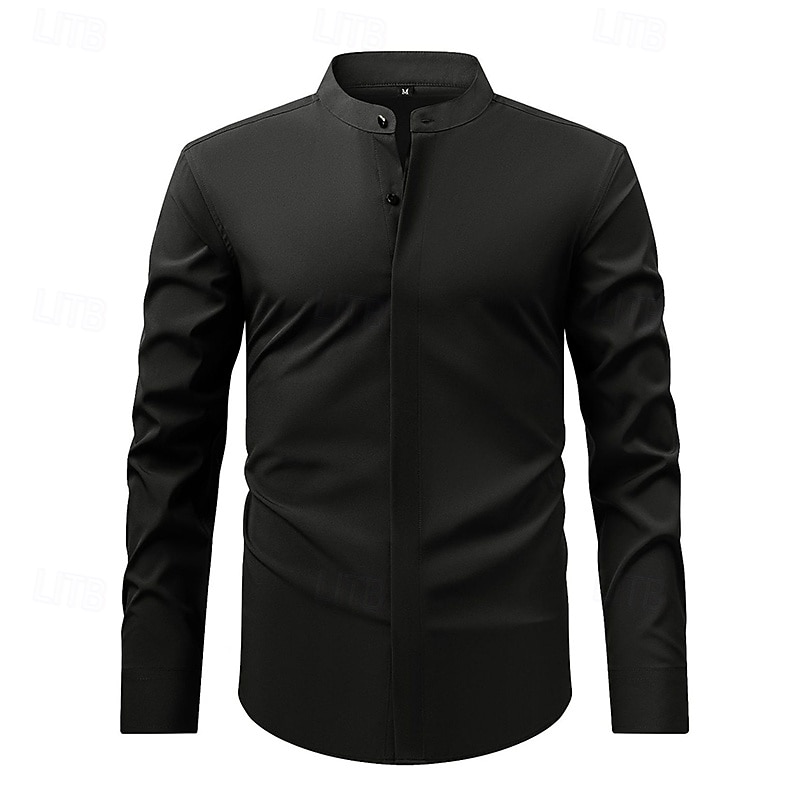 Per uomo Camicia Camicia elegante Camicia non stiro Camicia con colletto alla coreana Semplice Affari Quotidiano Nero Bianco Giallo Vino Manica Lunga Collo alla coreana Estate Primavera Abbigliamento del 2025 a $23.99 –P5