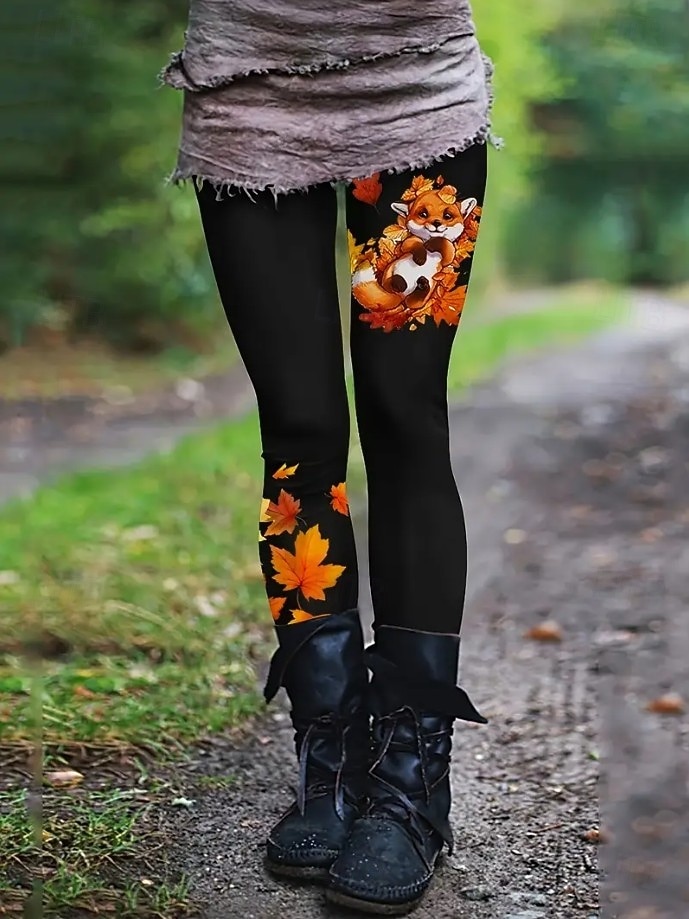 Damskie Getry Urlop Zabytkowe Moda Pełna długość Wysoka talia Kwiaty Graficzny Kształt listka Drukowanie Keep Warm Miękka Oddychający Elastyczny Urlop Ulica Czarny Pomarańczowy Brązowy Wiosna Jesie 2025 - $19.99 –P5