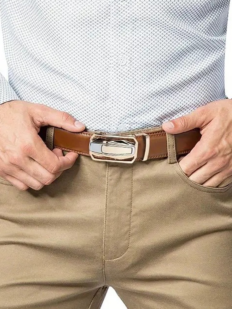 Herrebelte i ekte skinn med bilspenne – luksuriøst automatisk skrallebelte til dress for forretnings-, fritids- og formell bruk 2025 - $18.99 –P2