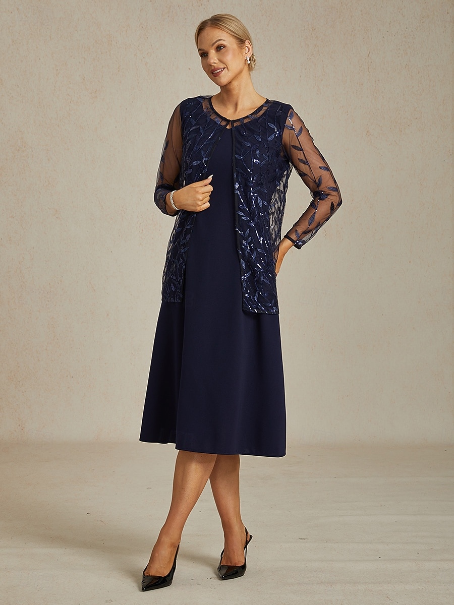 Dámské Oblečené topy Krajkové topy Flitry Květinový Elegantní stylové Základní Dlouhý rukáv Tričkový Dlouhé topy Svatební host Párty večerní šaty Poloformální Námořnická modř Jaro Podzim Zima 2026 - $62.99 –P8