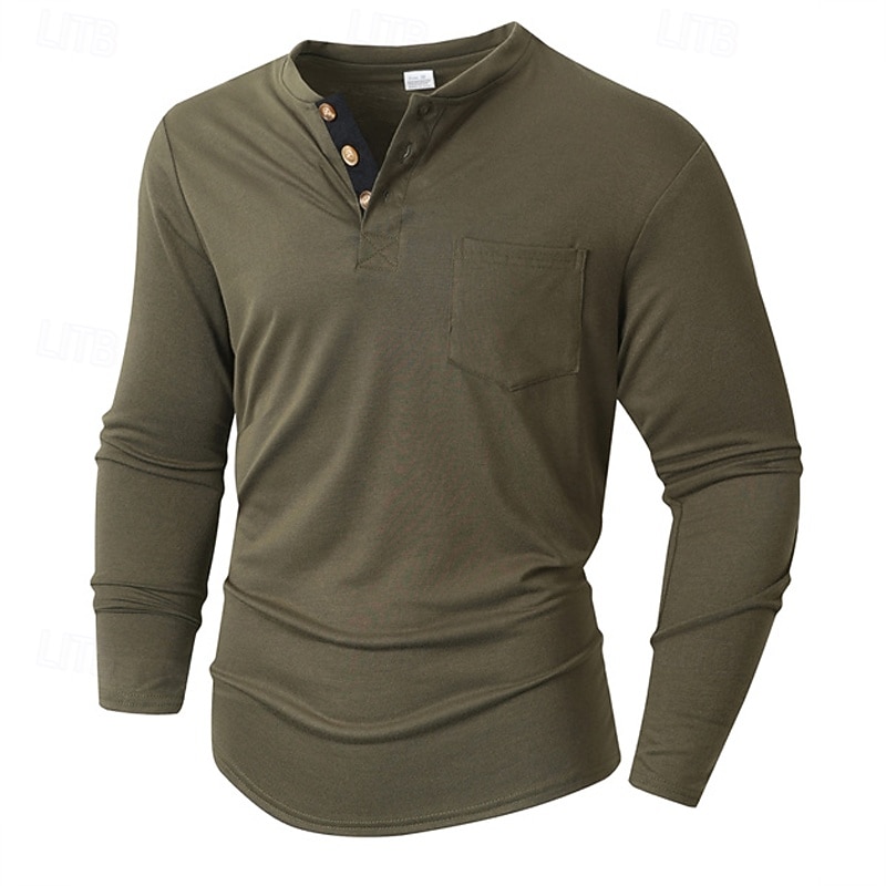 Per uomo Maglietta Maglia Henley Camicia a Maniche Lunghe Manica Lunga Henley Primavera Autunno Semplice Moda Designer Essenziale Tasche Vacanza Streetwear Uscire Nero Bianco Blu marino Maglietta Top del 2026 a $23.99 –P17