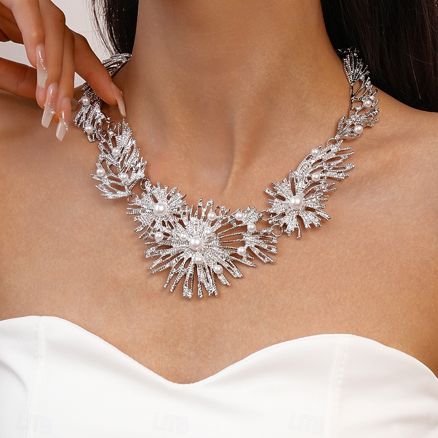 Collana e orecchini da donna in argento con perle - gioielli scintillanti per serate, cocktail e occasioni speciali del 2026 a $14.99 –P3