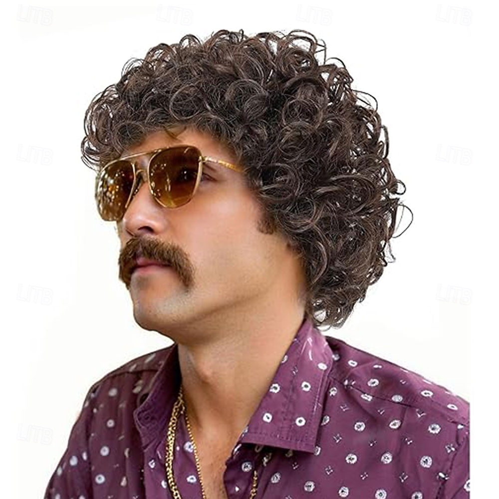 parrucca afro corta da uomo, parrucca da discoteca riccia, accessorio per costume in stile anni '70 e '80 per uomo, colore misto marrone del 2026 a $21.99 –P8