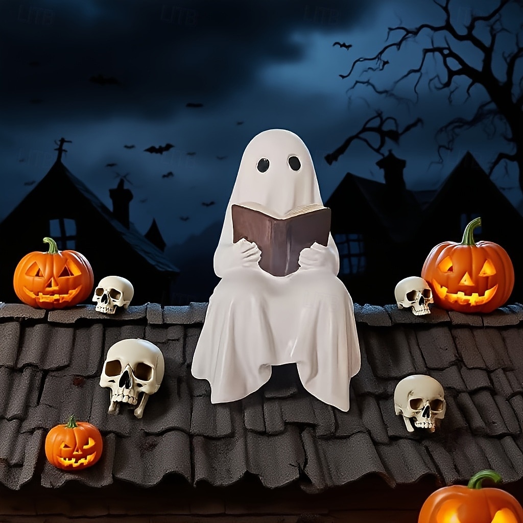 Halloween Cute Ghost Decoration Reading Book Resin Figurine Spooky Tabletop Desk Ornament, Haunted House Mini Statue, Creepy Cute Decoration for Home, Office & Party Decor 2026 - $21.99 –P4