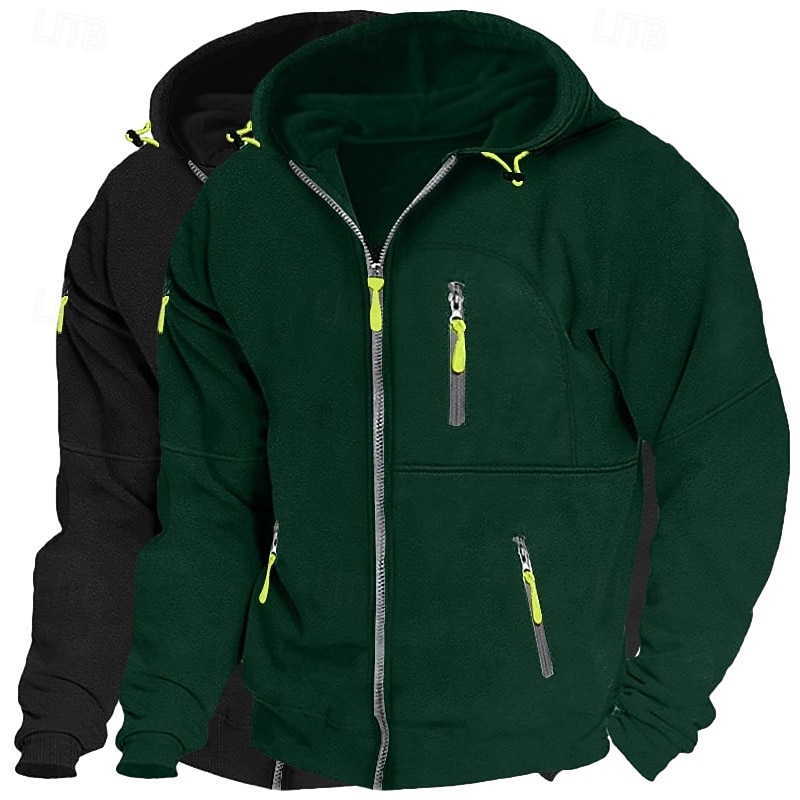 Homme Sweat à capuche Sweat à capuche zippé intégral Sweat à capuche en polaire Sweat à capuche doublé en polaire Noir + gris clair Bleu marine + noir Vin + gris foncé Vin+Noir Vert + Kaki À capuche de 2025 ? $37.99 –P9