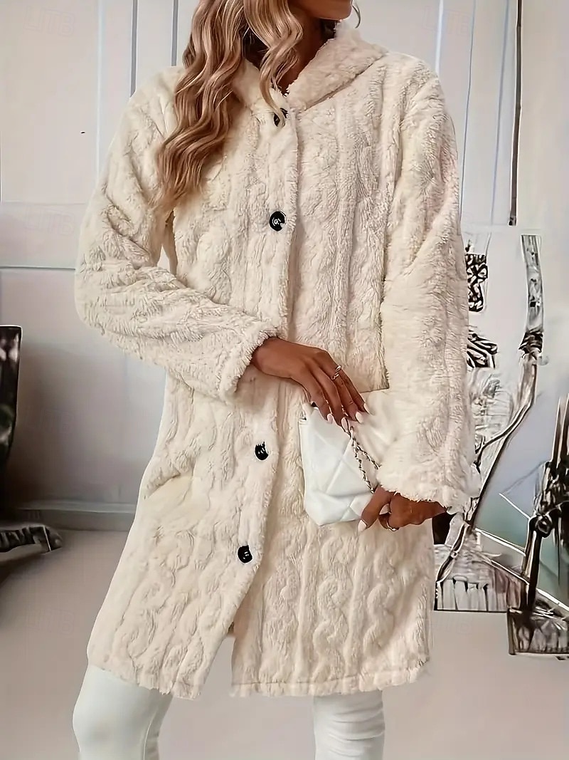 Damen Sherpa-Jacke Bequem Atmungsaktiv Jacquard Elegant Lässig Einfach Urlaub Straße Lässig Alltagskleidung Einreihig Lang Mit Kapuze Normale Passform Langarm Oberbekleidung Beige Frühling Herbst 2025 - $37.99 –P4