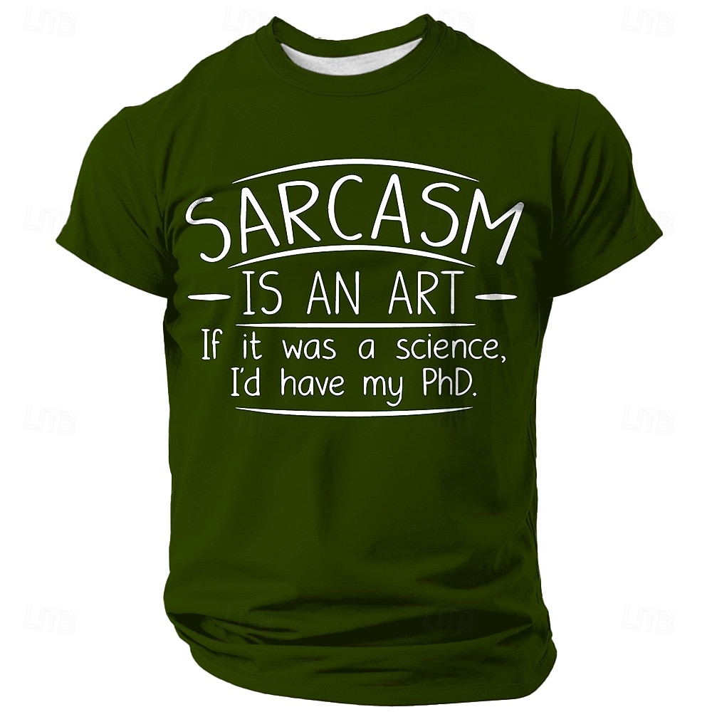 Tricou grafic amuzant pentru bărbați cu doctorat în sarcasm - 'Sarcasmul e o artă' citat tricou cu mânecă scurtă pentru iubitorii de umor 2026 - $19.49 –P2