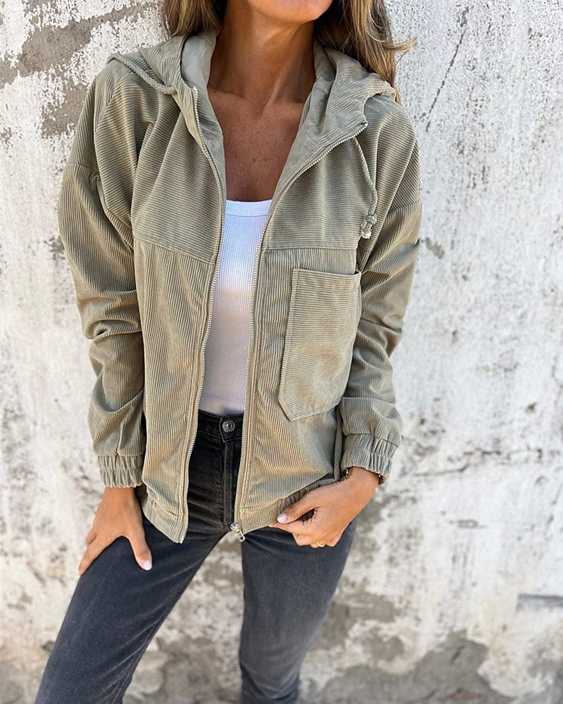 نسائي جاكيت كاجوال مريح سحاب جيب موضة الحديث الخارج سهل مناسب للخارج كاجوال / يومي عطلة نهاية الاسبوع سحاب عادية مع قبعة عادي كم طويل ملابس خارجية أسود وردي بلاشيهغ كاكي الخريف الشتاء 2025 - $27.99 –P3