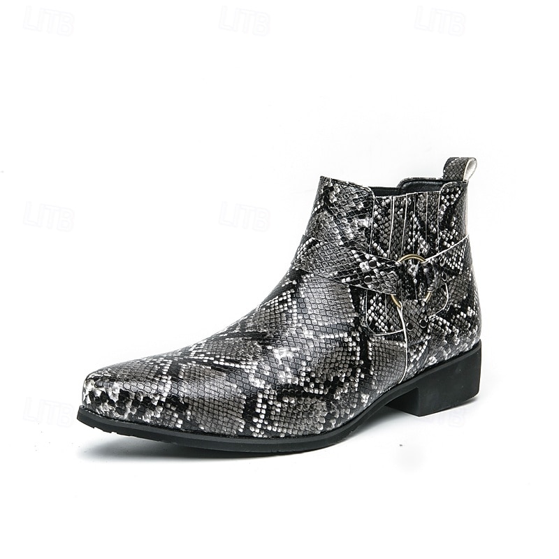 Bottines Chelsea à bout pointu en similicuir imprimé serpent pour homme – Chaussures de soirée, de scène et de soirée de 2025 ? $54.99 –P2