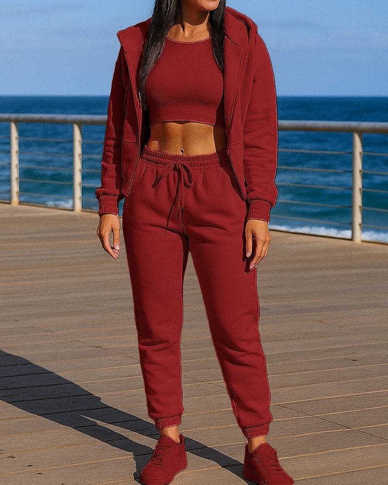 Damskie Dres 2-częściowy Bluza z kapturem Lounge Komplety dresowe Elastyczny pas Solidne kolory Zestawy odzież Jesień Czarny Różowy Na zewnątrz Podróże Sportowy Odprowadza wilgoć Długi rękaw Sport 2026 - $35.99 –P8