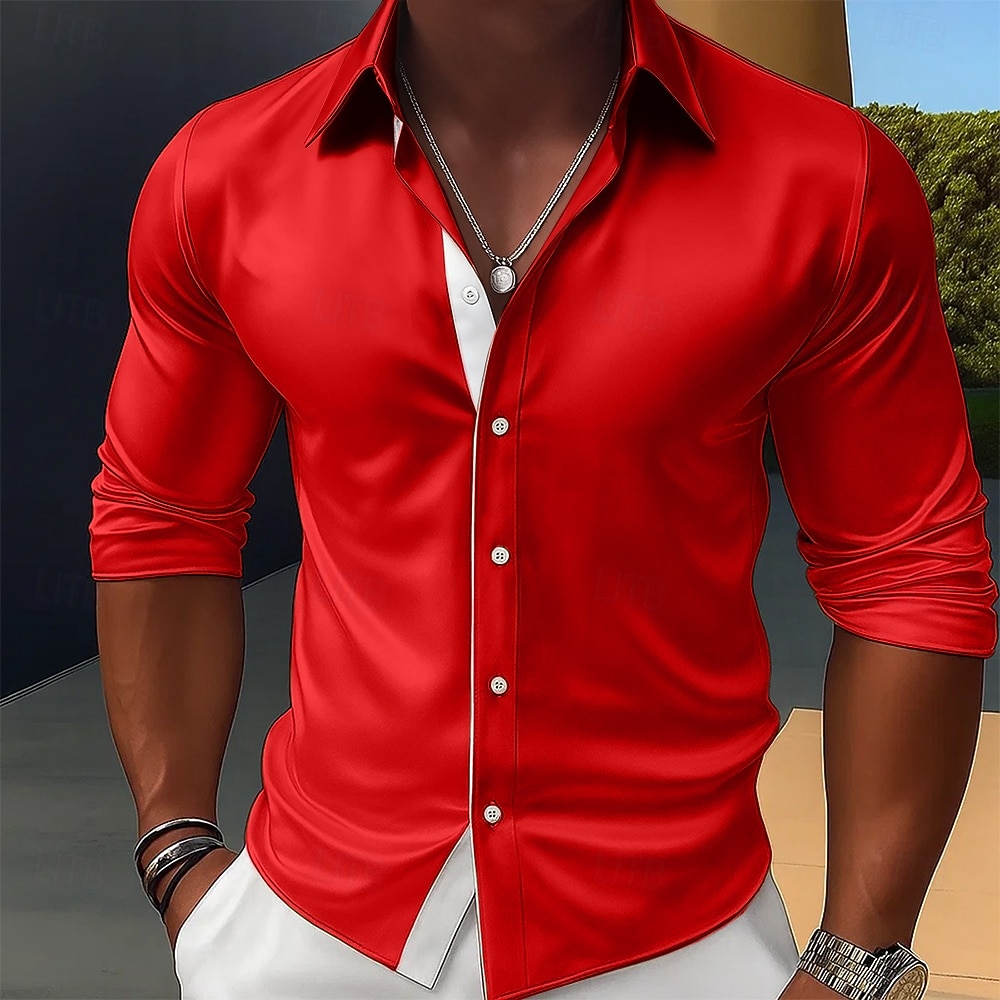 Per uomo Camicia Camicia in raso Camicia elegante Camicia casual Camicia con Bottoni Camicia da Ballo Semplice Formale Matrimonio Nero Rosso Blu reale Oro Manica Lunga Bavero Tutte le stagioni del 2025 a $23.99 –P4