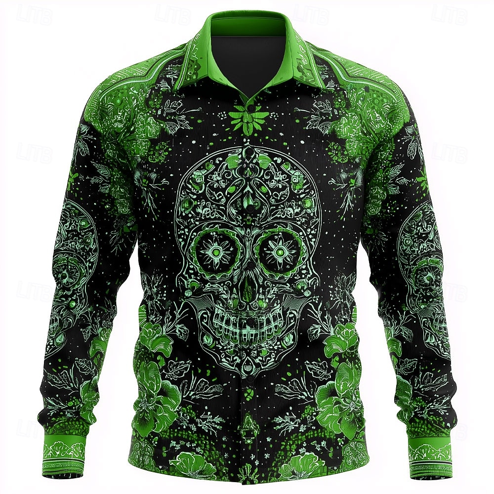 Per uomo Teschio Giorno dei Morti Fiore / Floreale Camicia Camicia con Bottoni Manica Lunga Gotico punk oscuro All'aperto Ferie Estate Primavera Collo ripiegato Stampa 3D camicie con colletto Blu del 2026 a $27.99 –P3
