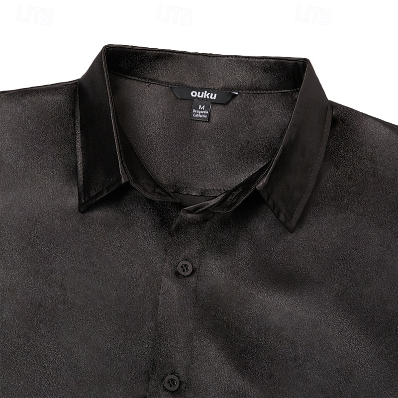 Homme Chemise Chemise en satin Chemise habillée Chemise Décontractée Chemise Boutonnée Uni Formel Mariage Bleu Ciel Noir Blanche Vin manche longue Revers Printemps & Automne Toutes saisons Vêtement de 2025 ? $12.99 –P9