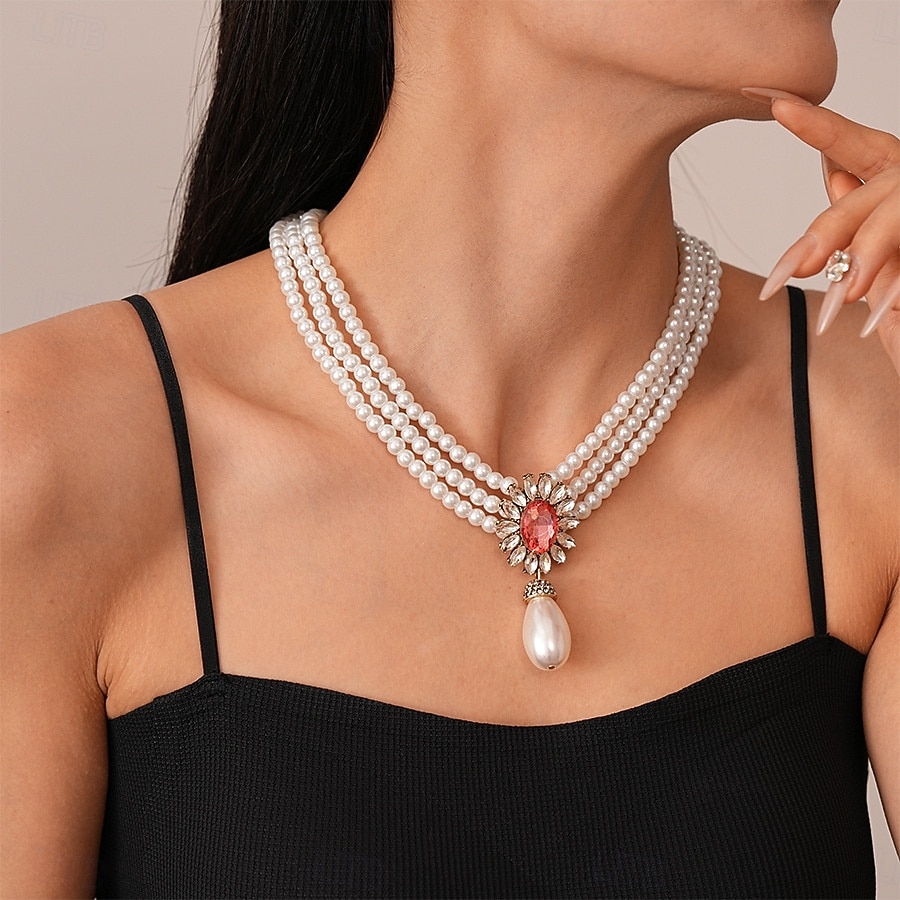 Women's Pearl Jewelry Set with Earrings, Necklace and Bracelet - Elegant Vintage Style Accessories with Crystal Accents for Ballroom Party, Wedding and Formal Events 2025 - $18.99 –P2
