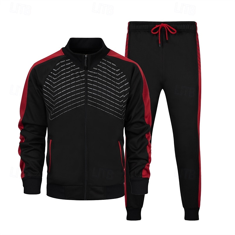 Homens Moletom Conjunto de roupas Colarinho Chinês Ao ar livre Diário Esportes Com Cordão Zip Up Bolsos Bloco de cor Preto Azul Marinha Cinzento Claro Poliéster Roupas Esportivas Moda Roupa de rua de 2025 por $49.99 –P1