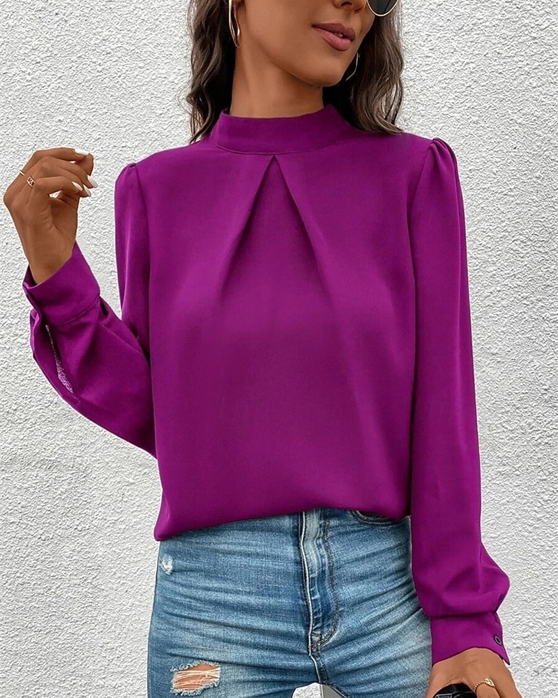 Γυναικεία Πουκάμισο Κομψή Φιλάρεσκος Σατέν Μπλούζα Συμπαγές Χρώμα Στυλάτο Καθημερινό Μακρυμάνικο Ζιβάγκο Κανονικά μπλουζάκια Καθημερινά Εξόδου Μαύρο Κίτρινο Πράσινο Ανοικτό Ρουμπίνι Βυσσινί 2026 - $27.99 –P10