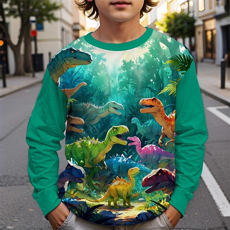 Fiú 3D Dinoszaurus Póló Hosszú ujj Tavasz Ősz Divat Alap Gyerekek 4-12 év Terített nyak Szabadtéri Hétköznapi Napi Normál 2026 - $16.49 –P1