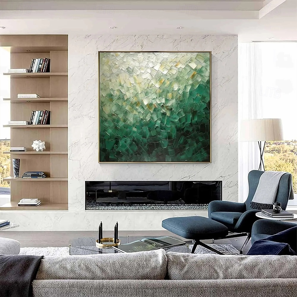 Pintura al óleo hecha a mano, lienzo, decoración artística de pared, abstracto verde contemporáneo para decoración del hogar, pintura enrollada sin marco y sin estirar 2026 - $85.99 –P6