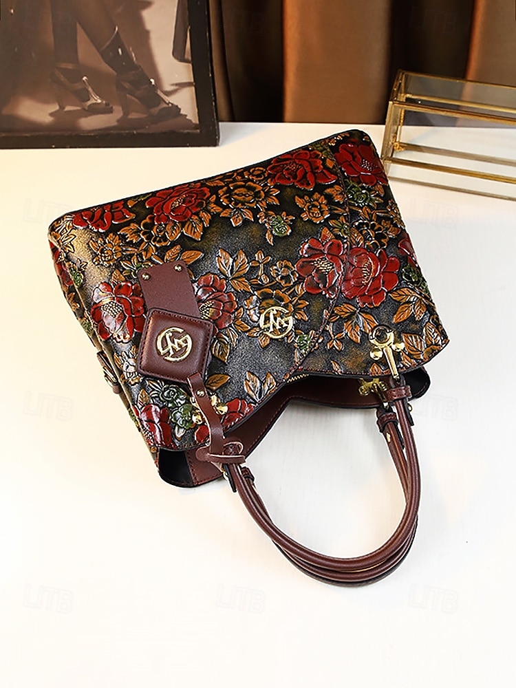 תיק יד וינטג' לנשים מעור דמוי עור עם עיצוב פרחוני מובלט - תיק כתף רטרו אלגנטי לנשים, חתונות, מסיבות ואירועים רשמיים 2026 - $79.99 –P7