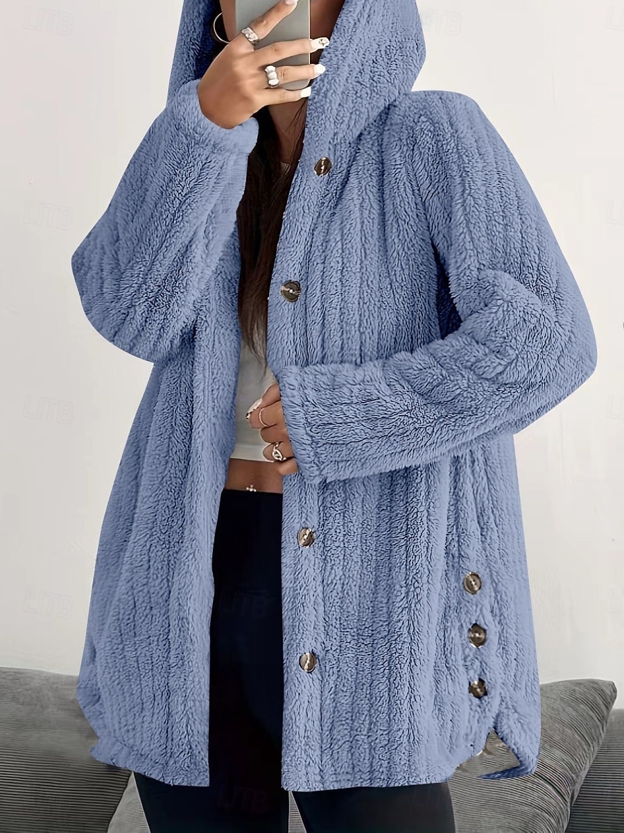 Жен. Куртка с капюшоном Сохраняет тепло Удобный Карман Пуговицы На каждый день Полотняное плетение Отпуск Для улицы Повседневные На каждый день Однобортный крой Обычная Капюшон Стандартный 2025 - $33.99 –P7