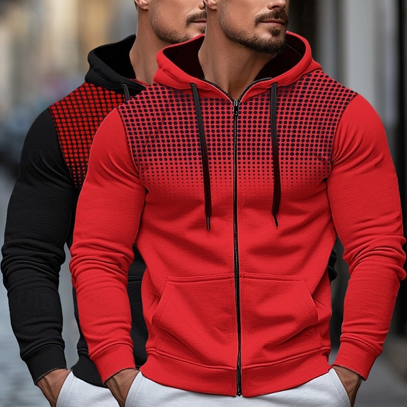 Homme Sweat à capuche Sweat à capuche zippé intégral Sweat à capuche en polaire Blanc + Rouge Rouge + Gris Noir + blanc Blanc + Gris Noir + Gris À capuche À pois Uni Fermeture éclair Bloc de Couleur de 2025 ? $32.99 –P8