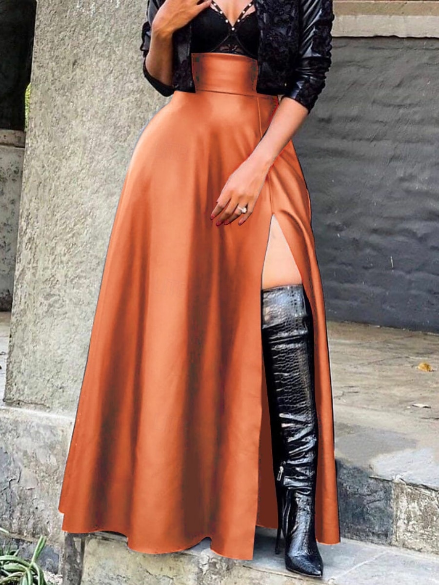 Pentru femei Elegant Modă Casual Maxi Talie Înaltă Fuste Simplu Varfuri despicate Inelastic Zilnic Petrecere Roșu Vin Negru Roz Îmbujorat Maro Primăvară 2026 - $48.99 –P3