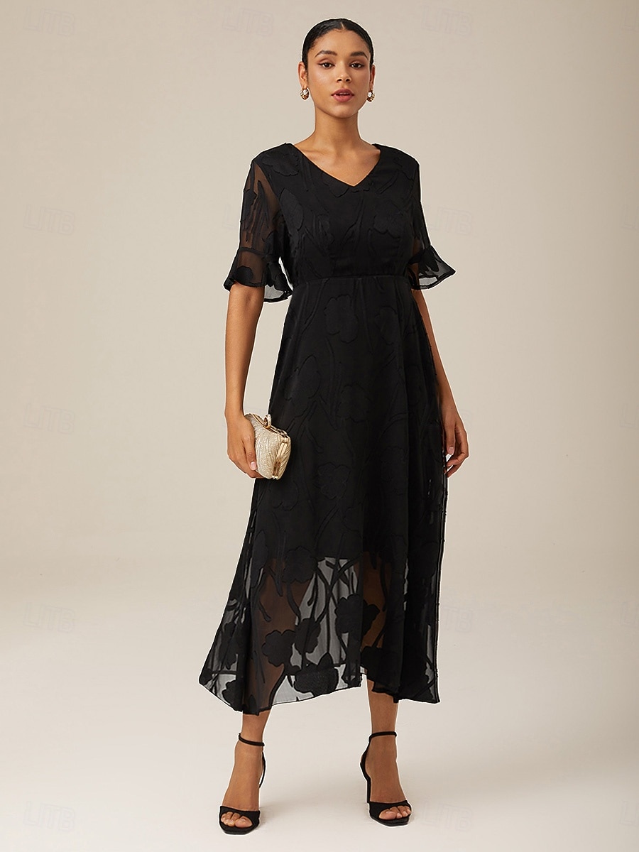 Dames Maxi-jurk Cocktail jurk Bruiloft gast jurk Semi-formele jurk A lijn jurk Elegant Werk Verjaardag Flutter mouw Bruiloft gast Cocktailparty Formele avonden Normale pasvorm Effen Kleur Effen Halve 2025 - $59.99 –P6