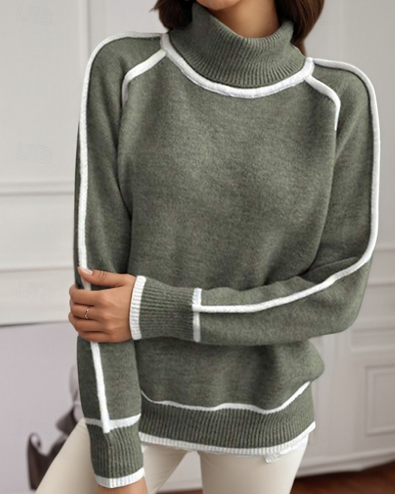 Dame Genser Gatemote Fritid Fargeblokk Rullekrage Lapper Strikket Langermet Vanlige topper Strikke utendørs Daglig Ut på byen Svart Gul Høst Vinter 2025 - $38.99 –P12