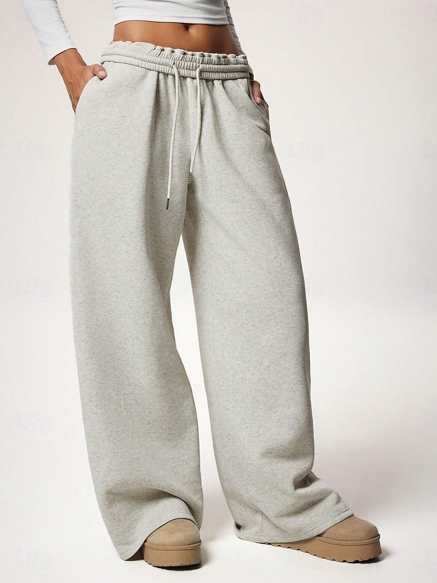Femmes Joggings Jambe large Chinos Mode Streetwear Occasionnel Longueur complète Taille haute Uni Ceinture Élastique Confortable Doux Élastique Extérieur Rue Gris clair Noir Blanche Rouge Ét de 2026 ? $29.99 –P6
