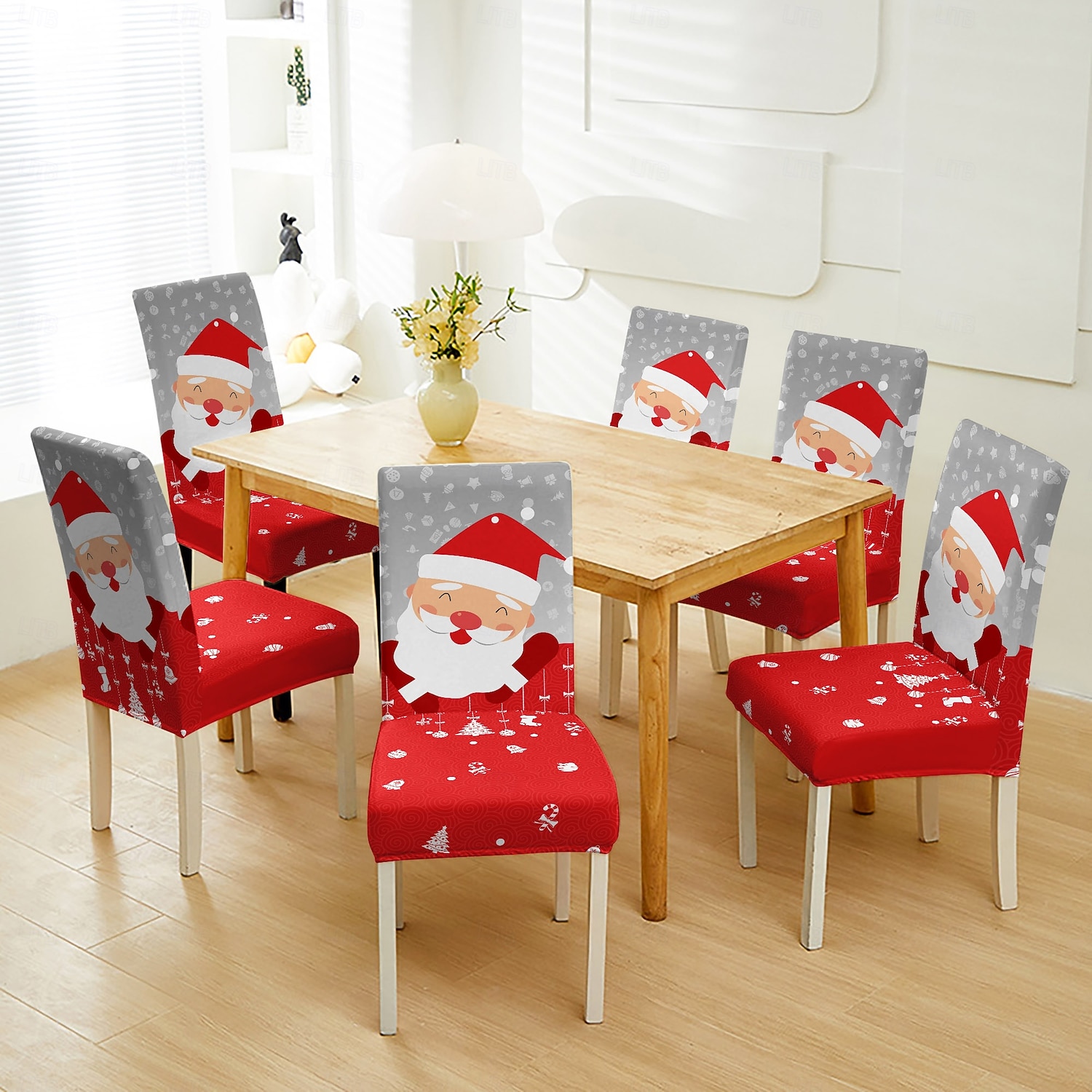 1/2/4/6 st julstolsöverdrag till matsal, pallstolsöverdrag, geometriskt tryckta polyesteröverdrag, dekorativt stolsskydd för hemmet 2025 - $11.49 –P6