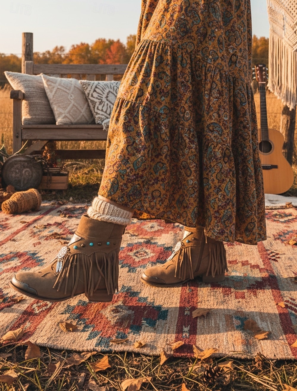 dámské boho třásňové kotníkové boty s kouzlem lapače snů, ideální na festivalové nošení i běžné outfity 2025 - $54.99 –P3