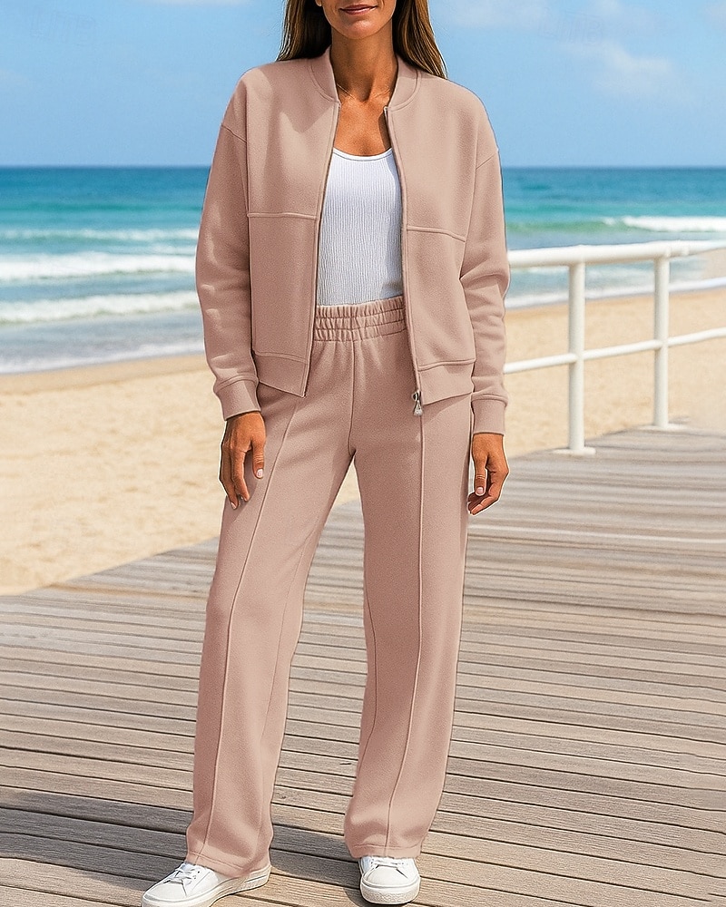 Damen 2-teilige Outfits Lounge-Sweatshirt Tasche Einfarbig Kombination Herbst Schwarz Weiß Spandex Outdoor Reise Sport Feuchtigkeitsableitend Langarm Sport Sportkleidung Mikroelastisch Normale 2026 - $20.49 –P4