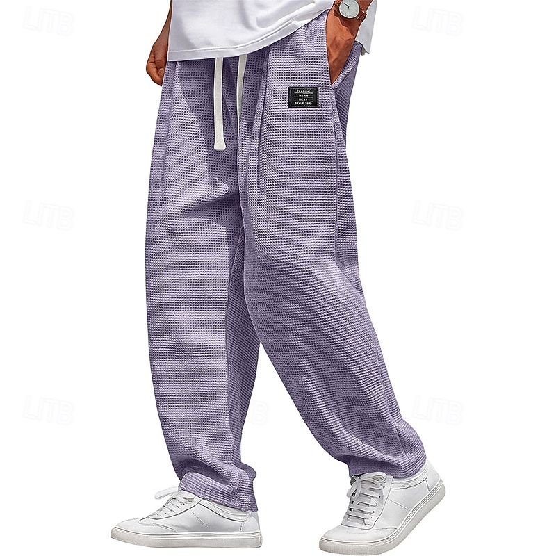 Pánské Vaflová Tepláky Kalhoty Volné kalhoty Tepláky s rovnými nohama Šňůrky Elastický pas Pevná barva Pohodlné Plná délka Denní Venkovní Streetwear Módní Klasický styl Černá Bílá Neelastické 2026 - $25.99 –P15