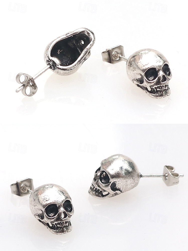 Boucles d'oreilles à tige en forme de tête de mort pour femme, style gothique punk, en alliage, pour fêtes, cosplay et costumes de 2025 ? $7.99 –P6