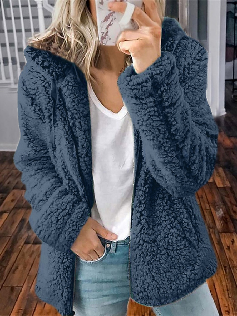 Per donna Cappotto Teddy Confortevole Traspirante Tasca Casual Semplice Vacanza Streetwear Casuale Abbigliamento quotidiano Cerniera Regolare Con Cappuccio Vestibilità regolare Manica Lunga Capispalla del 2025 a $24.99 –P4