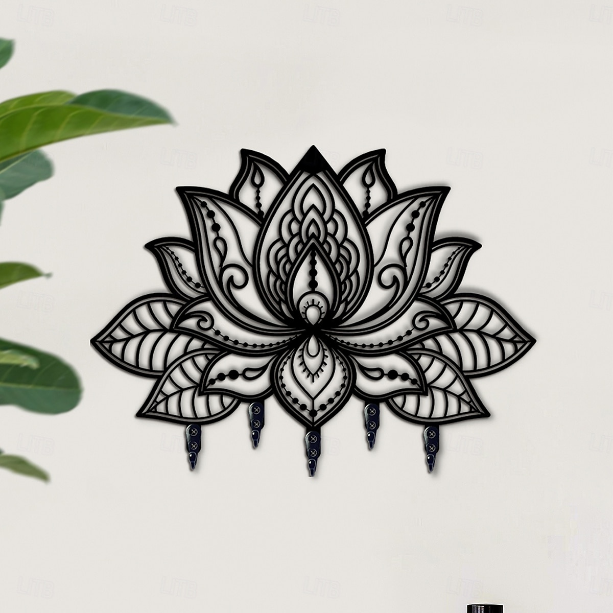 nástěnný držák na klíče s motivem lotosu, teplá bytová dekorace, kovový háček na klíče od vchodových dveří, kuchyně, kanceláře nebo auta, organizér do domácnosti v retro stylu 2026 - $10.99 –P4