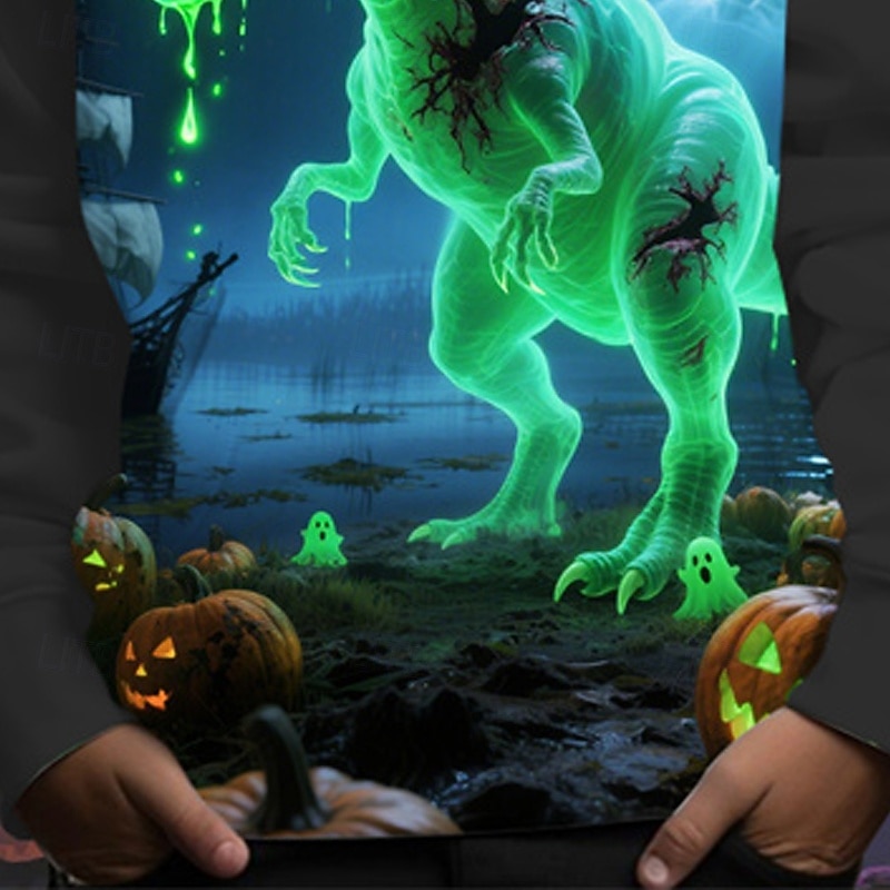 Halloween Pojkar 3D Pumpa Dinosaurie Huvtröja Långärmad Vår Höst Mode Streetwear Barn 4-12 år Huva Utomhus Ledigt Dagligen Normal 2025 - $18.99 –P3