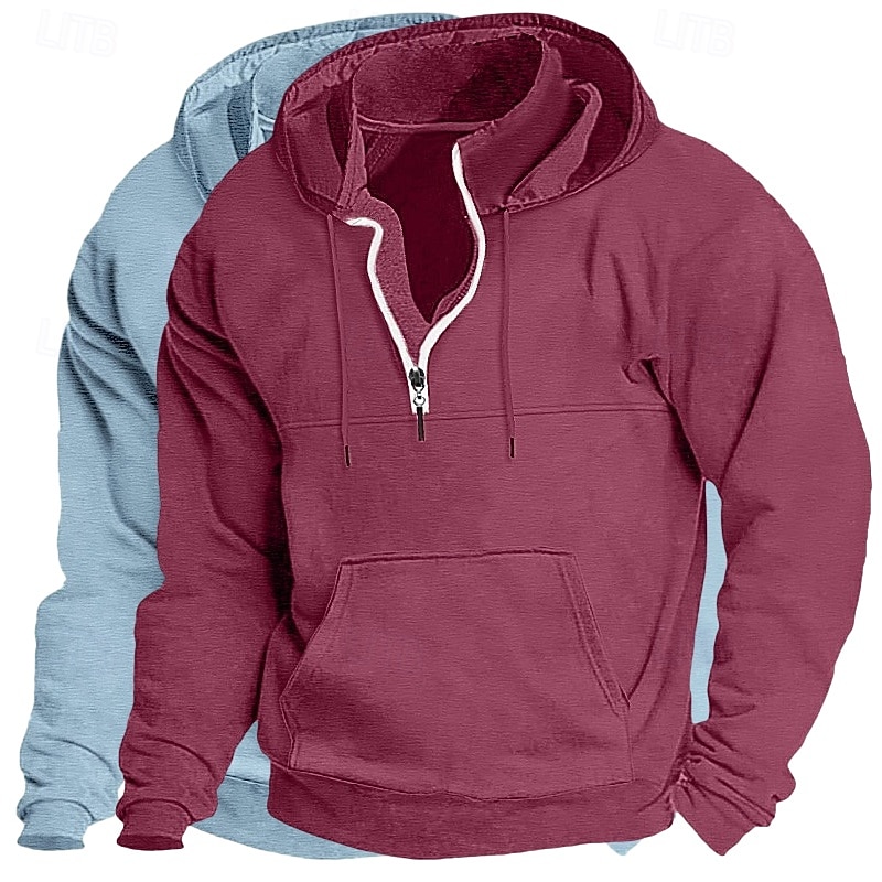 Men's Hoodie Quarter Zip Hoodie Tactical Hoodie Black+Light Gray Khaki+Black Light Gray+Blue Navy Blue+Black Dark Gray+Light Gray Hooded Plain Zipper Sports & Outdoor Casual Daily Streetwear Cool 2026 - $39.99 –P8