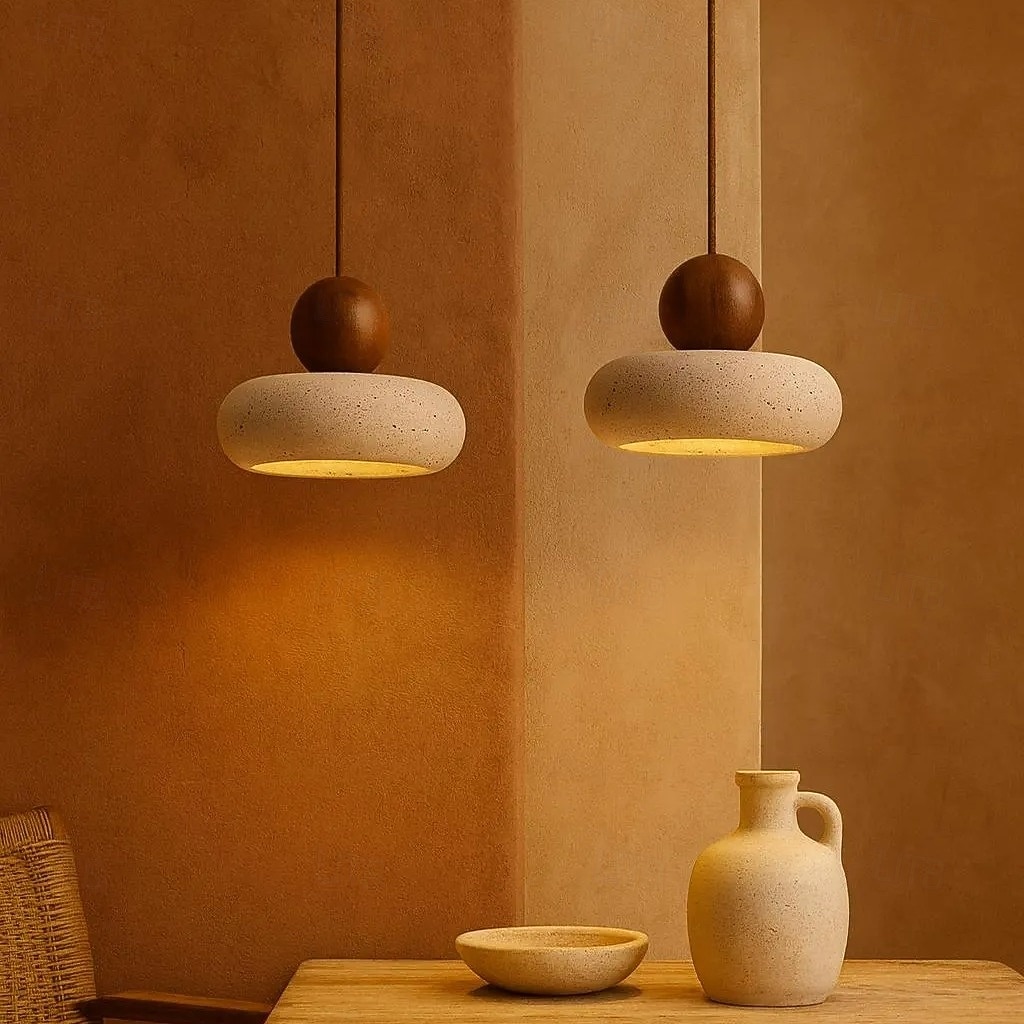 Lustre suspendu de style wabi-sabi en travertin jaune, petit luminaire suspendu 85-265 V de 2025 ? $113.99 –P4